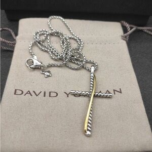 David Yurman Silver and Gold Cross Pendant Necklace